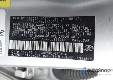 2014 Toyota Camry L/Se/Le/Xle из США, поврежденный, VIN 4T1BF1FK7EU314083